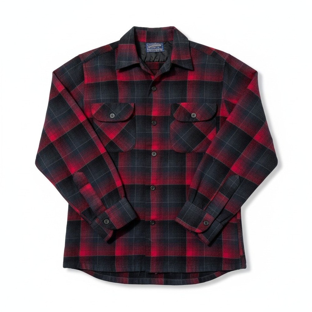 Vintage 50s 60s Pendleton Virgin Wool Lodge Shirt Red Black Plaid Men's Small‎